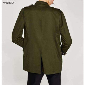 Planet Gates Fashion Woman Khaki MILITARY STYLE JACKET Mandarin collar long sleeves Contrasting bands Front snap buttons