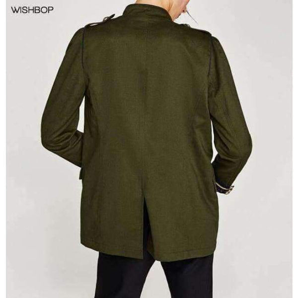 Planet Gates Fashion Woman Khaki MILITARY STYLE JACKET Mandarin collar long sleeves Contrasting bands Front snap buttons