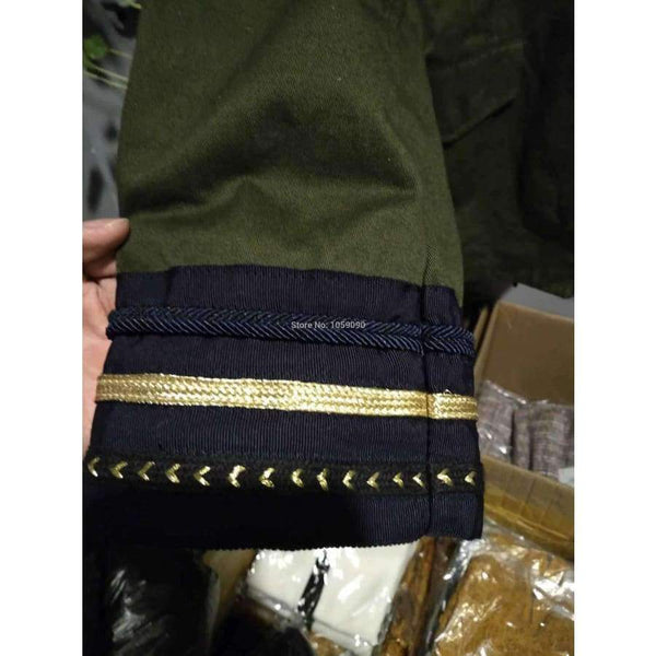 Planet Gates Fashion Woman Khaki MILITARY STYLE JACKET Mandarin collar long sleeves Contrasting bands Front snap buttons