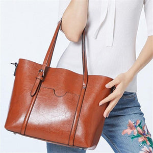 Planet Gates Fashion Women Handbags Oil Wax PU Leather Large Capacity Tote Bag Casual Travel Bag