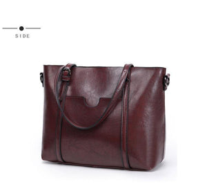 Planet Gates Fashion Women Handbags Oil Wax PU Leather Large Capacity Tote Bag Casual Travel Bag