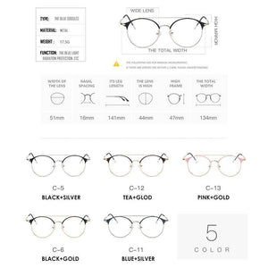 Planet Gates Fashion Women Mens Computer Goggles Retro Metal Blue Light Blocking Glasses Round Gaming Glasses UV400