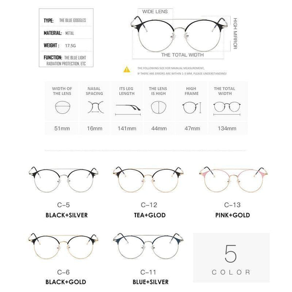 Planet Gates Fashion Women Mens Computer Goggles Retro Metal Blue Light Blocking Glasses Round Gaming Glasses UV400