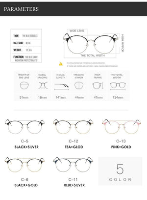 Planet Gates Fashion Women Mens Computer Goggles Retro Metal Blue Light Blocking Glasses Round Gaming Glasses UV400