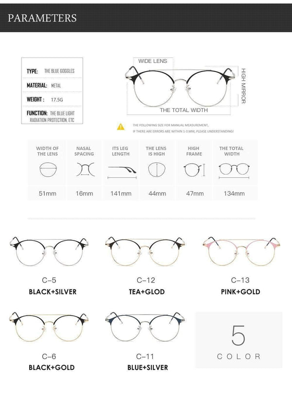 Planet Gates Fashion Women Mens Computer Goggles Retro Metal Blue Light Blocking Glasses Round Gaming Glasses UV400