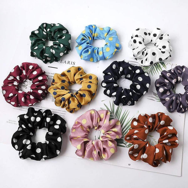 Fashion Women's Basic Solid Color Dots Elastic Hairbands College Style Hair Scrunchies Girl's Hair Accessories