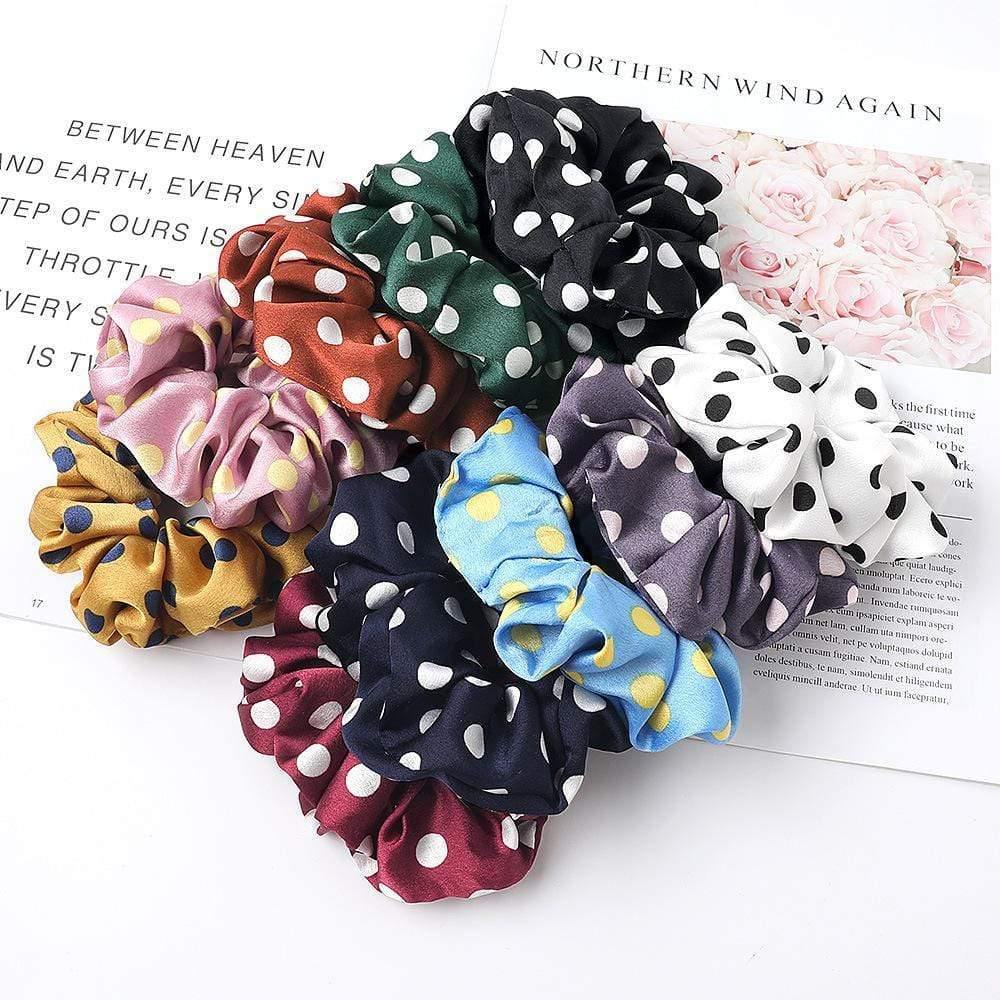 Fashion Women's Basic Solid Color Dots Elastic Hairbands College Style Hair Scrunchies Girl's Hair Accessories