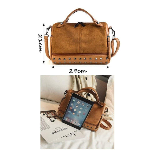 Fashion Women Top-handle Bags with Rivets Small Vintage Motorcycle Tote Bags Sac 2019 High Quality Leather Female Shoulder Bag