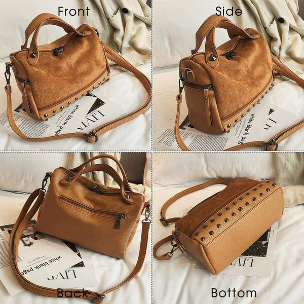 Fashion Women Top-handle Bags with Rivets Small Vintage Motorcycle Tote Bags Sac 2019 High Quality Leather Female Shoulder Bag
