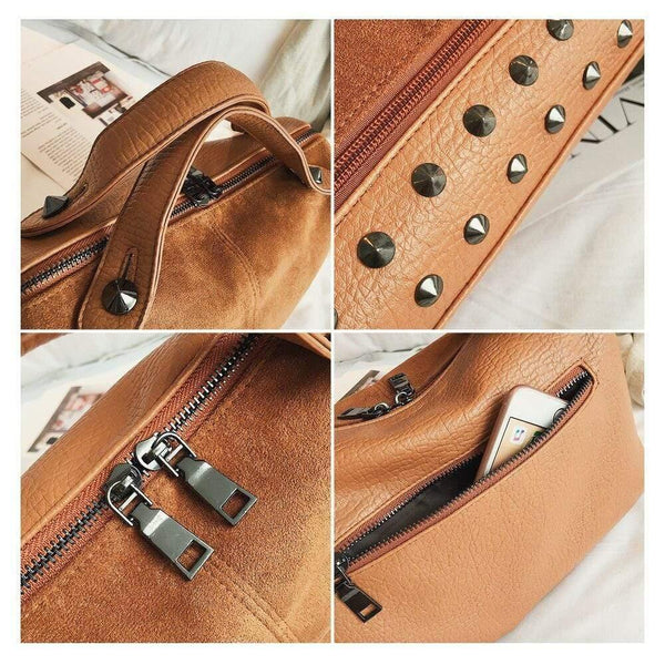 Fashion Women Top-handle Bags with Rivets Small Vintage Motorcycle Tote Bags Sac 2019 High Quality Leather Female Shoulder Bag