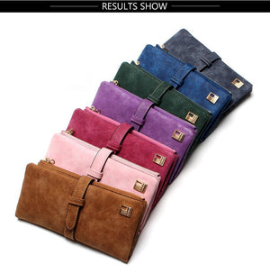 Planet Gates Fashion Women Wallets Drawstring Nubuck Leather Zipper Wallet Women's Long Design Purse Two Fold More Color Clutch
