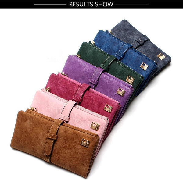 Planet Gates Fashion Women Wallets Drawstring Nubuck Leather Zipper Wallet Women's Long Design Purse Two Fold More Color Clutch