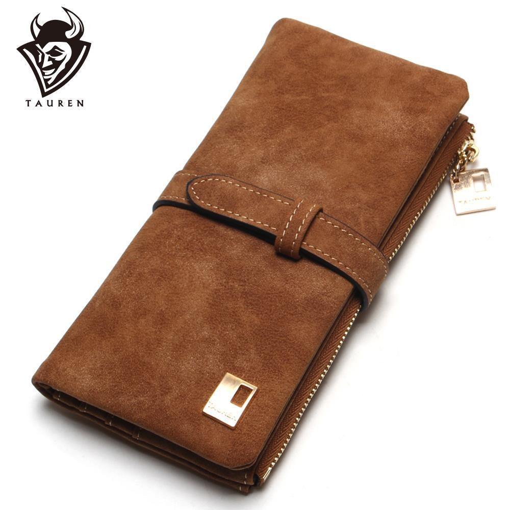 Planet Gates Fashion Women Wallets Drawstring Nubuck Leather Zipper Wallet Women's Long Design Purse Two Fold More Color Clutch