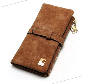 Planet Gates Fashion Women Wallets Drawstring Nubuck Leather Zipper Wallet Women's Long Design Purse Two Fold More Color Clutch