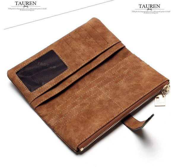 Planet Gates Fashion Women Wallets Drawstring Nubuck Leather Zipper Wallet Women's Long Design Purse Two Fold More Color Clutch