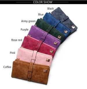 Planet Gates Fashion Women Wallets Drawstring Nubuck Leather Zipper Wallet Women's Long Design Purse Two Fold More Color Clutch