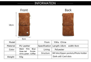 Planet Gates Fashion Women Wallets Drawstring Nubuck Leather Zipper Wallet Women's Long Design Purse Two Fold More Color Clutch