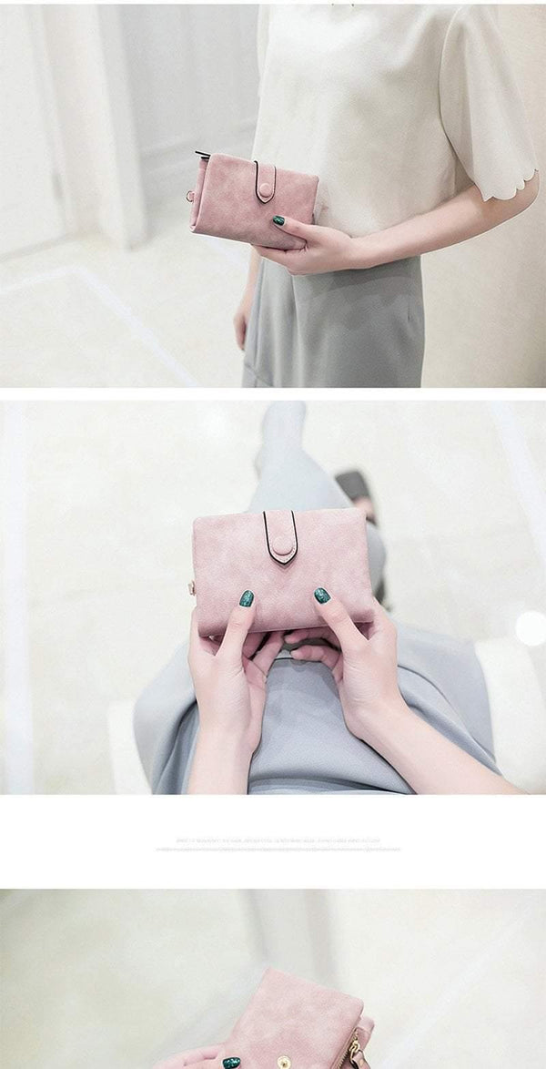 Planet Gates Faux Suede Women Wallet Many Departments Short Trifold Card Holder Zipper Coin Purse Hasp Fashion Solid Female Purses Girls