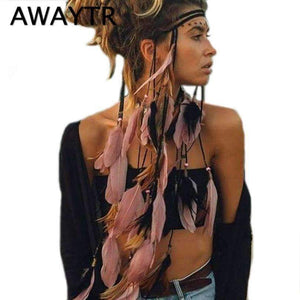 Planet Gates Feather Headband AWAYTR Rope Crown for Women Indian Headwear Festival Hair Accessories Summer Beach Headpieces