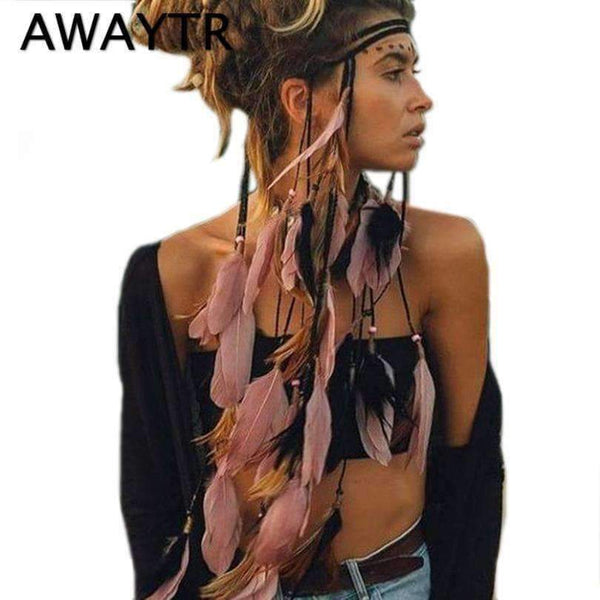 Planet Gates Feather Headband AWAYTR Rope Crown for Women Indian Headwear Festival Hair Accessories Summer Beach Headpieces