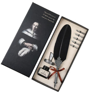 Planet Gates Feather Pen Turkey Quill Writing Ink set Stationery Fountain Pen Gift Box 5 Nib Wedding Business Gift