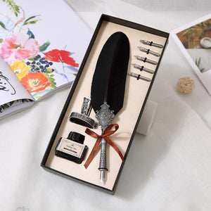 Planet Gates Feather Pen Turkey Quill Writing Ink set Stationery Fountain Pen Gift Box 5 Nib Wedding Business Gift
