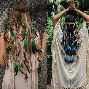 Planet Gates Feather Rope Crown AWAYTR 2018 Boho White Elastic Gypsy Festival Head Band for Women Fashion Indian Hair Accessories