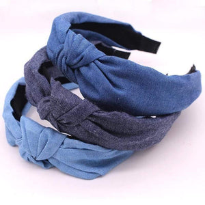 Female Bohemian Vintage Cotton Denim Fabric Knotted Headband Women  Head Wear Accessories