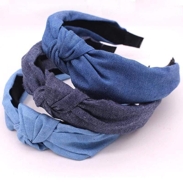 Female Bohemian Vintage Cotton Denim Fabric Knotted Headband Women  Head Wear Accessories