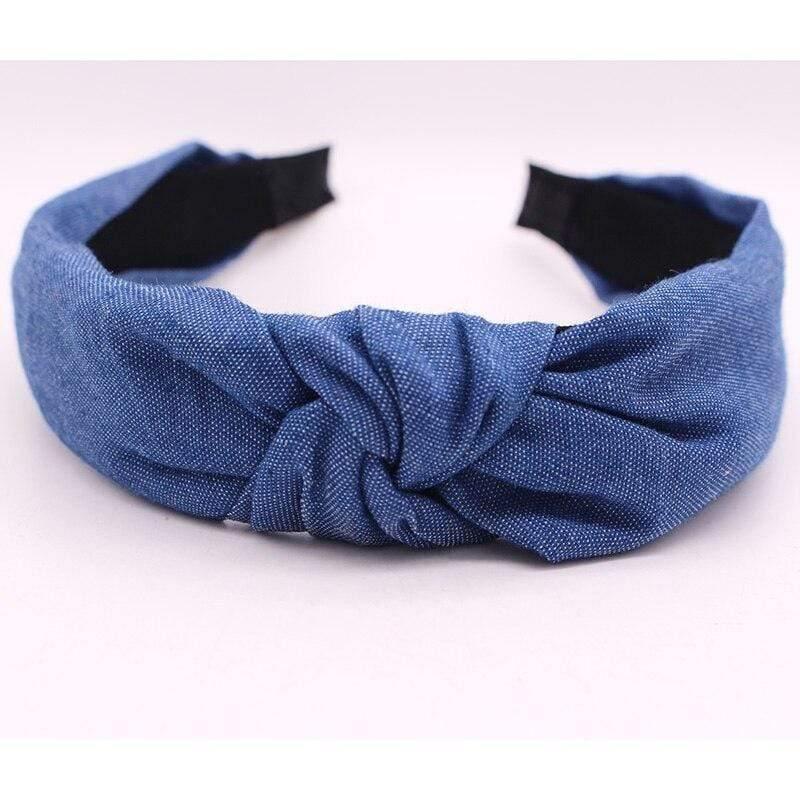 Female Bohemian Vintage Cotton Denim Fabric Knotted Headband Women  Head Wear Accessories