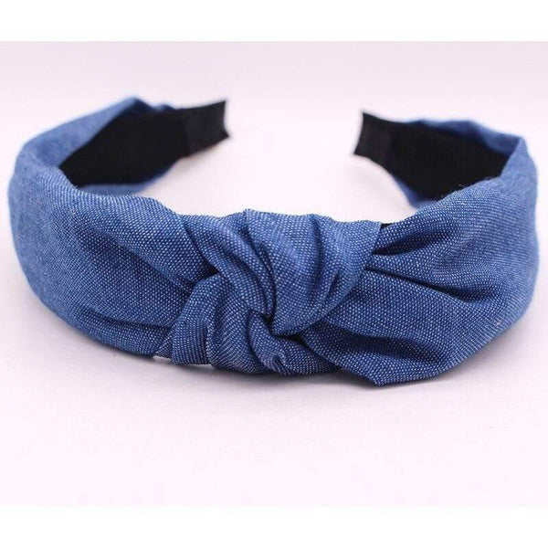 Female Bohemian Vintage Cotton Denim Fabric Knotted Headband Women  Head Wear Accessories