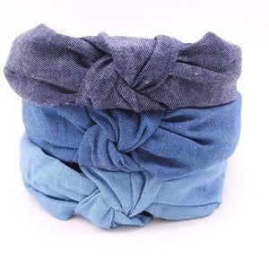 Female Bohemian Vintage Cotton Denim Fabric Knotted Headband Women  Head Wear Accessories