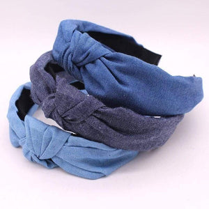 Female Bohemian Vintage Cotton Denim Fabric Knotted Headband Women  Head Wear Accessories