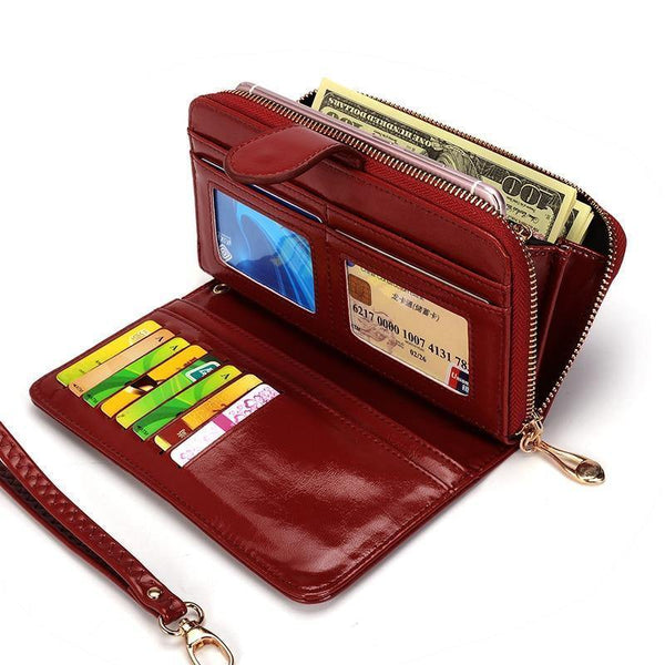 Planet Gates Female Purse Women Leather Wallet Long Trifold Coin Purse Card Holder Money Clutch Wristlet Multifunction Zipper