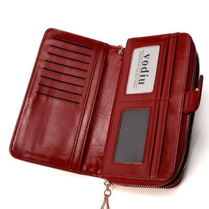 Planet Gates Female Purse Women Leather Wallet Long Trifold Coin Purse Card Holder Money Clutch Wristlet Multifunction Zipper