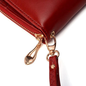Planet Gates Female Purse Women Leather Wallet Long Trifold Coin Purse Card Holder Money Clutch Wristlet Multifunction Zipper