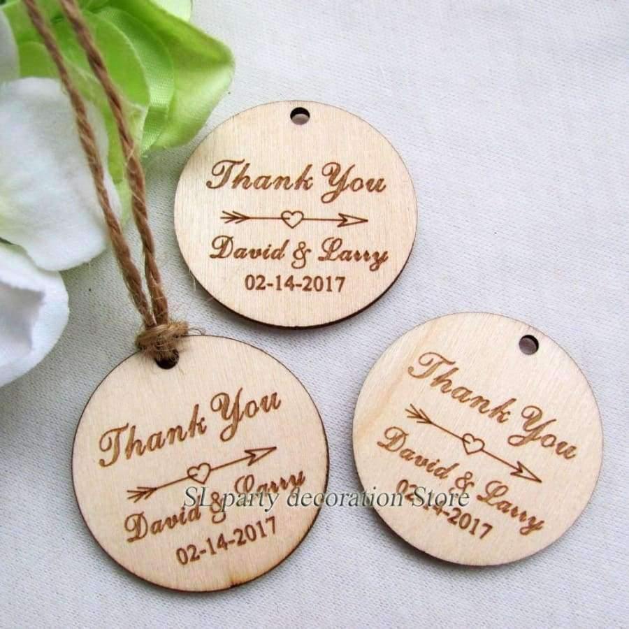 Planet Gates Festive & Party Supplies 100pc Personalized Engraved "Thank You" Wedding Tags Round Circle Wooden Hang Tags Rustic  Wedding Bridal Shower Favors Tag 39mm