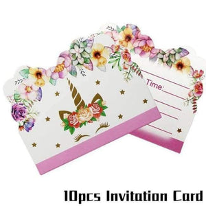 Planet Gates Festive & Party Supplies 10pc Invitation Card Unicorn Theme Party Sets Kids Birthday Party Supplies Unicornio Party Tableware Banner Set Baby Shower 1st Birthday
