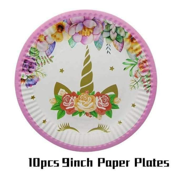 Planet Gates Festive & Party Supplies 10pcs 9inch Plates Unicorn Theme Party Sets Kids Birthday Party Supplies Unicornio Party Tableware Banner Set Baby Shower 1st Birthday
