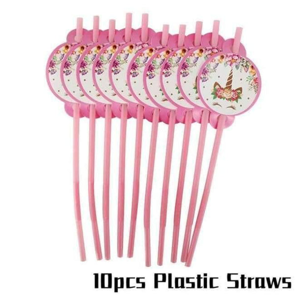 Planet Gates Festive & Party Supplies 10pcs Plastic Straws Unicorn Theme Party Sets Kids Birthday Party Supplies Unicornio Party Tableware Banner Set Baby Shower 1st Birthday