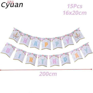Planet Gates Festive & Party Supplies 15pcs banner Birthday Party Disposable Tableware Set Unicorn Party Paper Plate Cup Napkin Hat Tablecloth Kids Happy Birthday Supplies