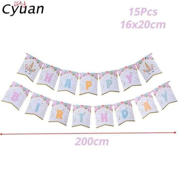 Planet Gates Festive & Party Supplies 15pcs banner Birthday Party Disposable Tableware Set Unicorn Party Paper Plate Cup Napkin Hat Tablecloth Kids Happy Birthday Supplies