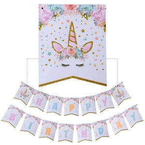 Planet Gates Festive & Party Supplies 15Pcs Banner Set 30cm Paper Flowers with Disposable Tableware For Birthday Party Decorations Kids Unicorn Party Baby Shower Supplies