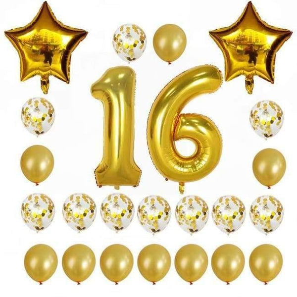 Planet Gates Festive & Party Supplies 16 years old 24pcs/set 16 21 30 40 50 60th Happy Birthday Rose Gold Star Confetti 40inch Number Foil Balloon Birthday Party Decor Supplies