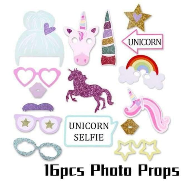 Planet Gates Festive & Party Supplies 16pcs Photo Props Unicorn Theme Party Sets Kids Birthday Party Supplies Unicornio Party Tableware Banner Set Baby Shower 1st Birthday