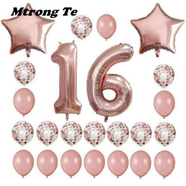 Planet Gates Festive & Party Supplies 16years old 24pcs/set 16 21 30 40 50 60th Happy Birthday Rose Gold Star Confetti 40inch Number Foil Balloon Birthday Party Decor Supplies