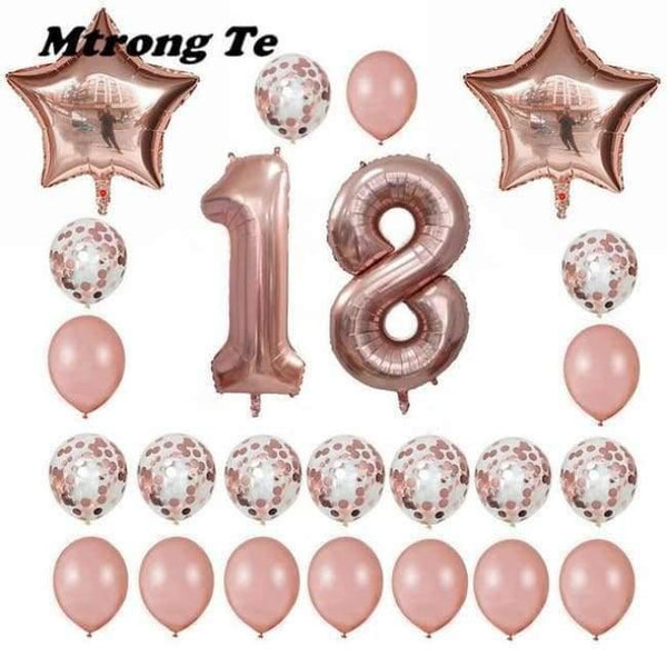 Planet Gates Festive & Party Supplies 18 years old 24pcs/set 16 21 30 40 50 60th Happy Birthday Rose Gold Star Confetti 40inch Number Foil Balloon Birthday Party Decor Supplies