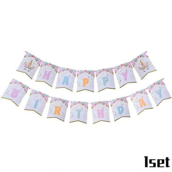 Planet Gates Festive & Party Supplies 1set HBD Banner Unicorn Theme Party Sets Kids Birthday Party Supplies Unicornio Party Tableware Banner Set Baby Shower 1st Birthday