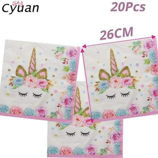 Planet Gates Festive & Party Supplies 20pcs napkins Birthday Party Disposable Tableware Set Unicorn Party Paper Plate Cup Napkin Hat Tablecloth Kids Happy Birthday Supplies