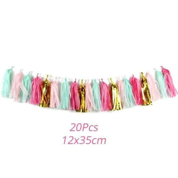 Planet Gates Festive & Party Supplies 20Pcs Tassels 30cm Paper Flowers with Disposable Tableware For Birthday Party Decorations Kids Unicorn Party Baby Shower Supplies